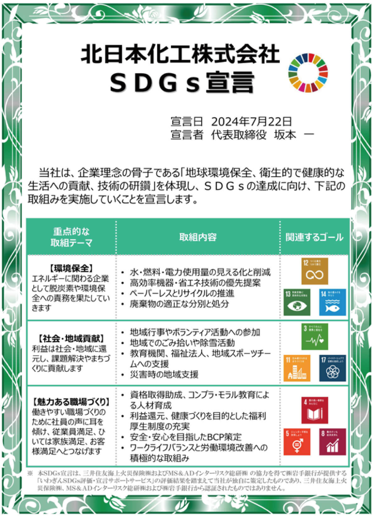 北日本化工株式会社 SDGs宣言